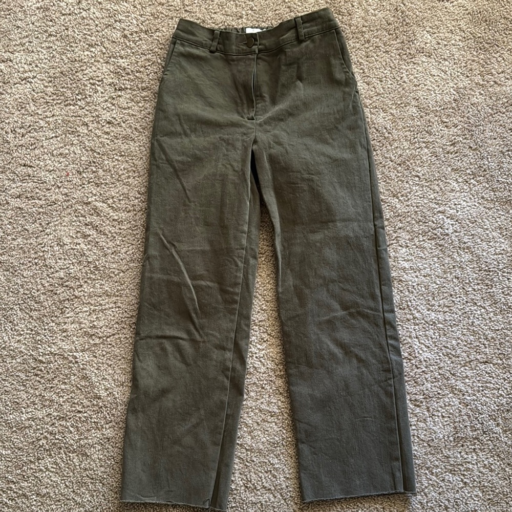 OAK + FORT Olive Straight-Leg Pants with Utilitarian Design